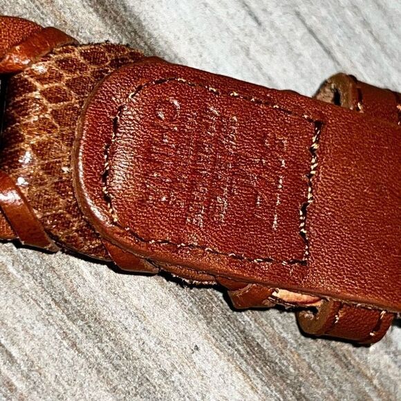 Embossed Leather Woven Belt Women Medium/Large Brown Silver Buckle Classic Retro - Picture 6 of 7